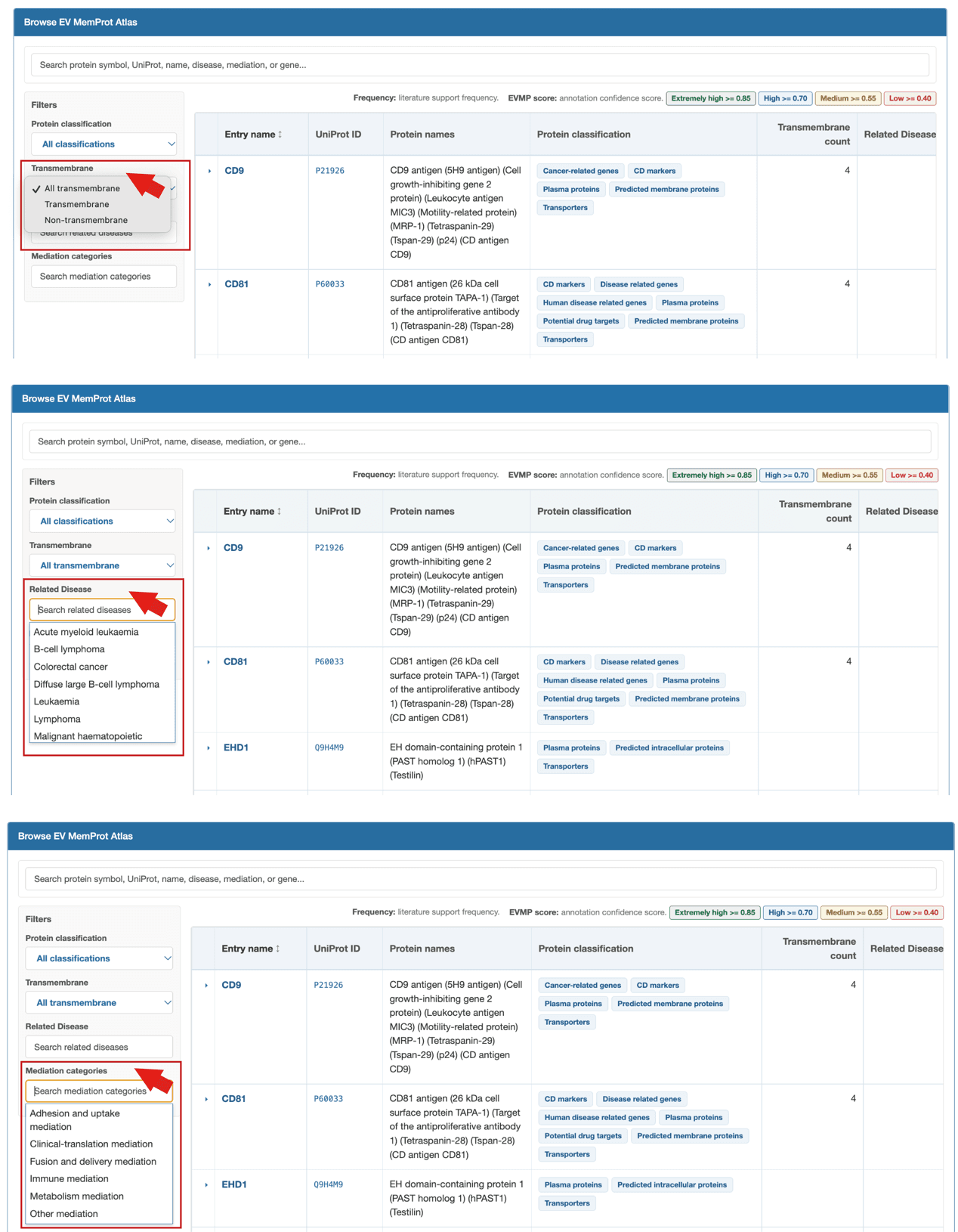 Browse page expanded filter menus